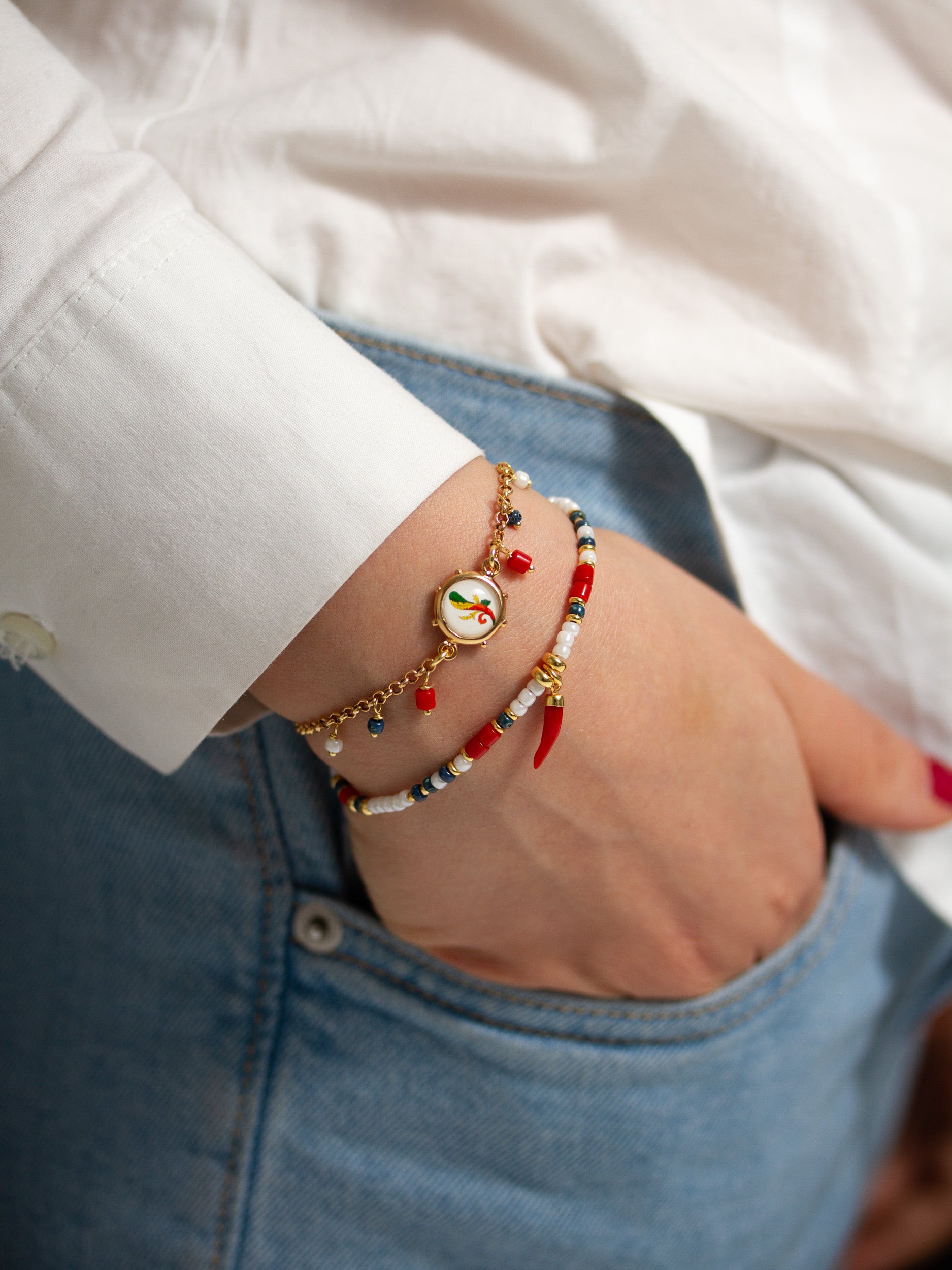 Bracciale Asso Bastone e Corno Corallo