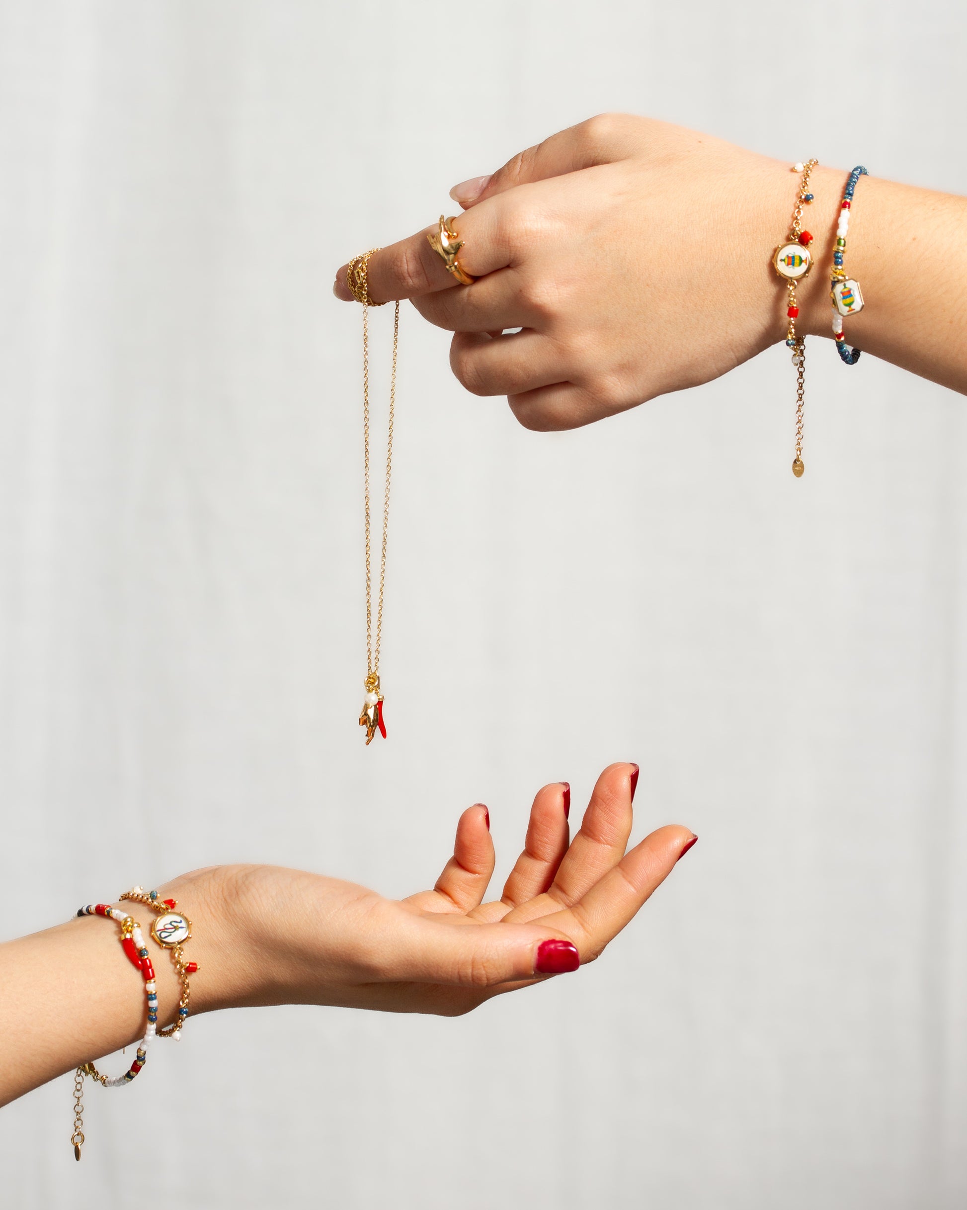 Bracciale Pendenti Asso Bastone e Corno Corallo