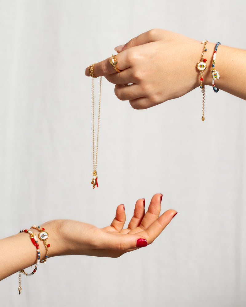 Bracciale Pendenti Asso Bastone e Corno Corallo