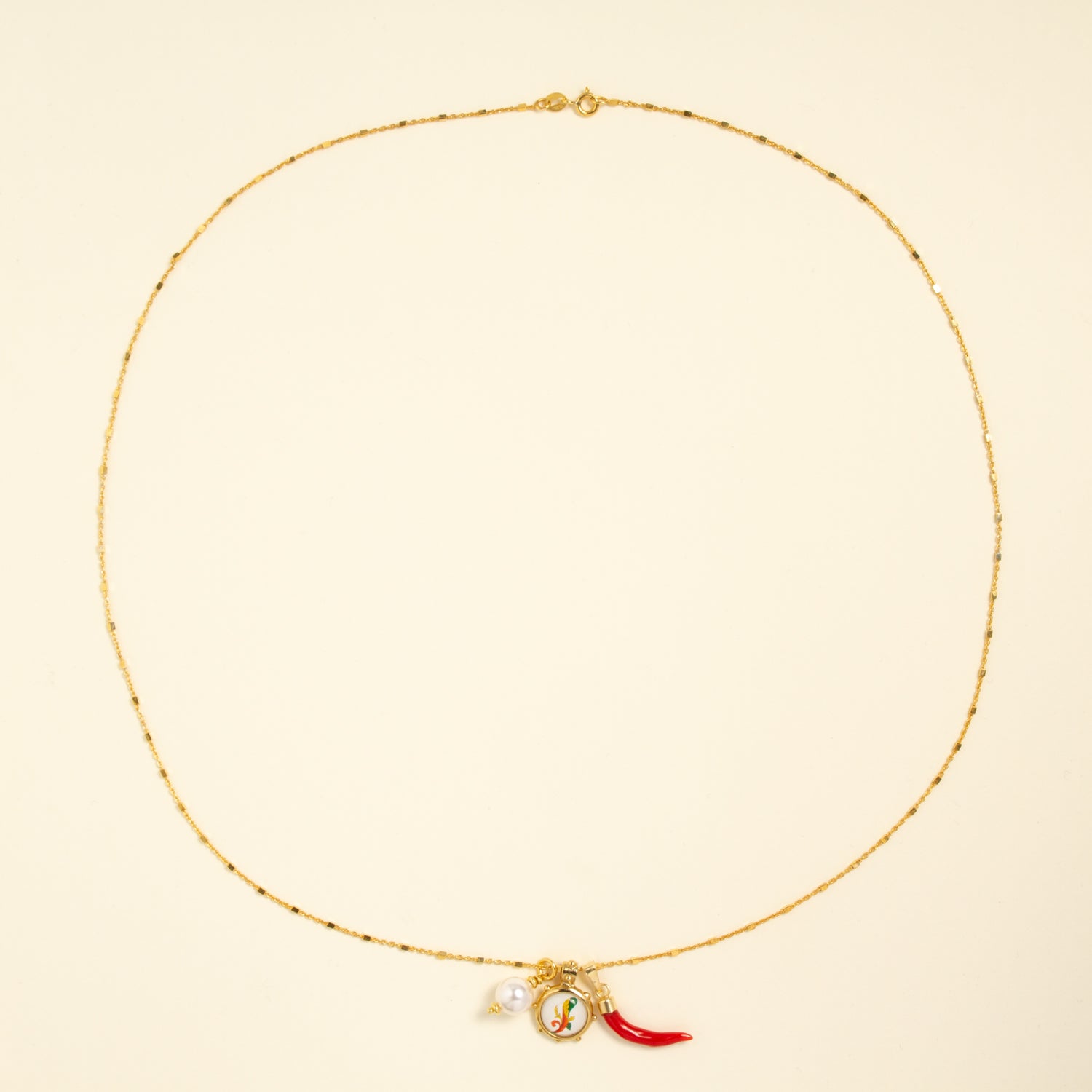 Collana Lunga Carte Napoletane Asso e Corno in corallo