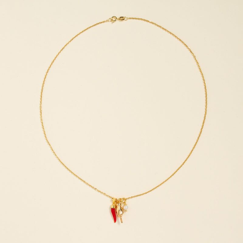 Collana Girocollo Corno in corallo e manine
