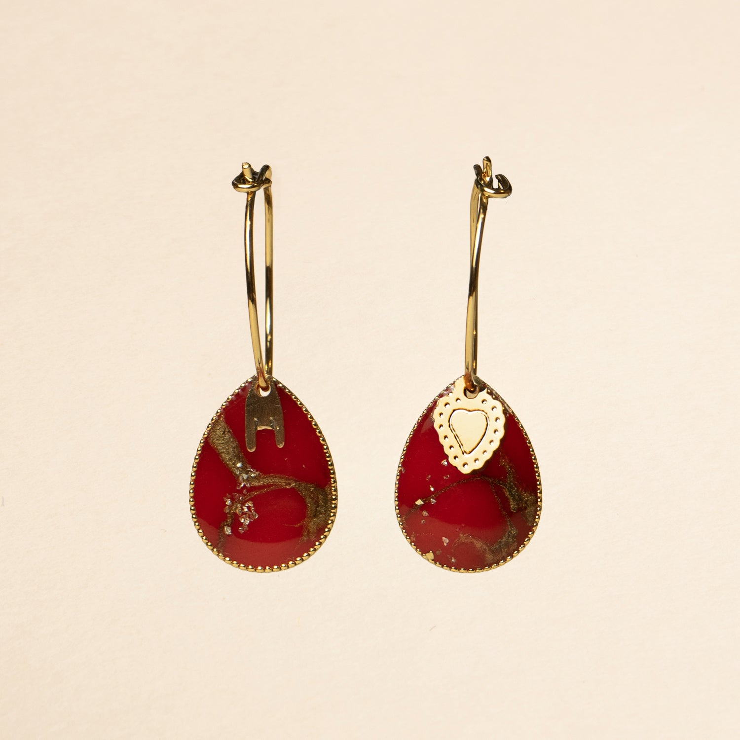 Red Marble Drop Earrings