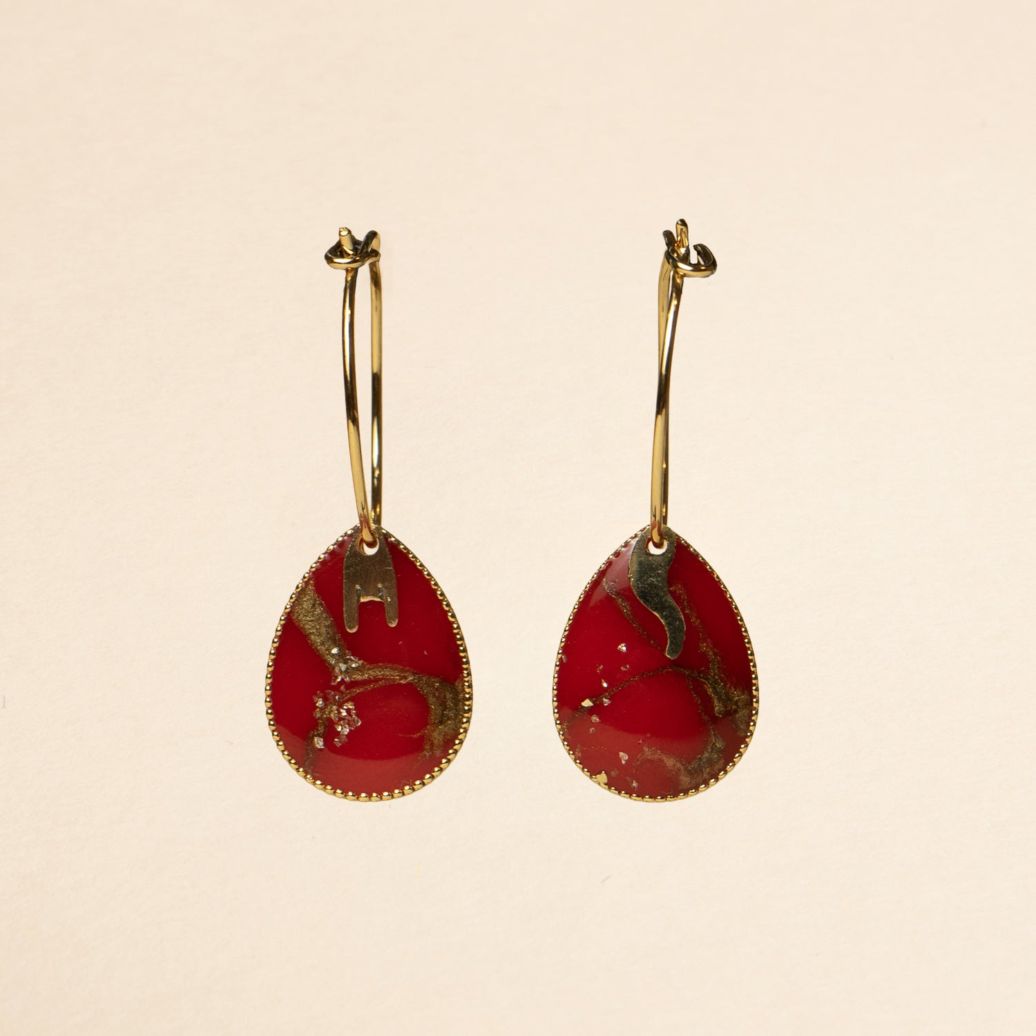 Red Marble Drop Earrings